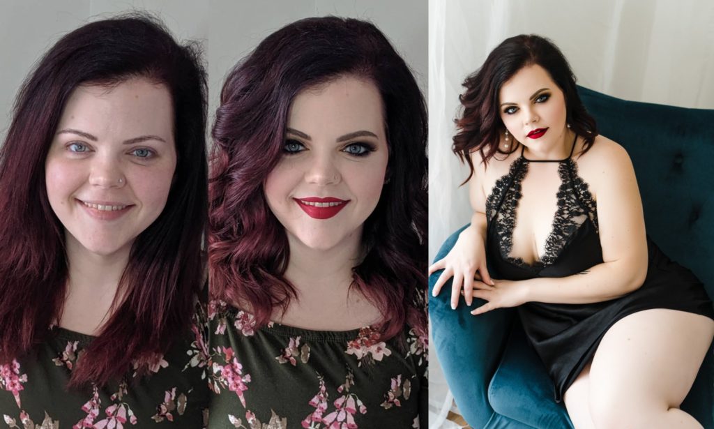 Brunette boudoir before and after picture