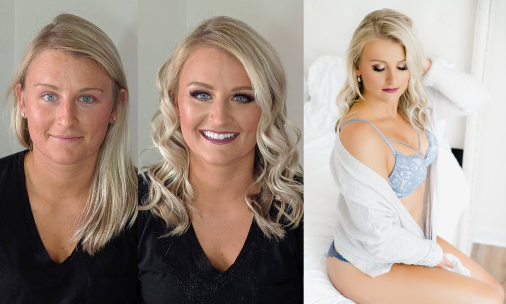 Smiling boudoir before and after photo