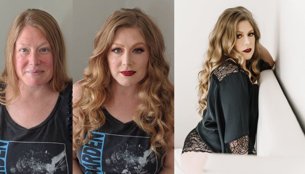Long hair boudoir before and after photo