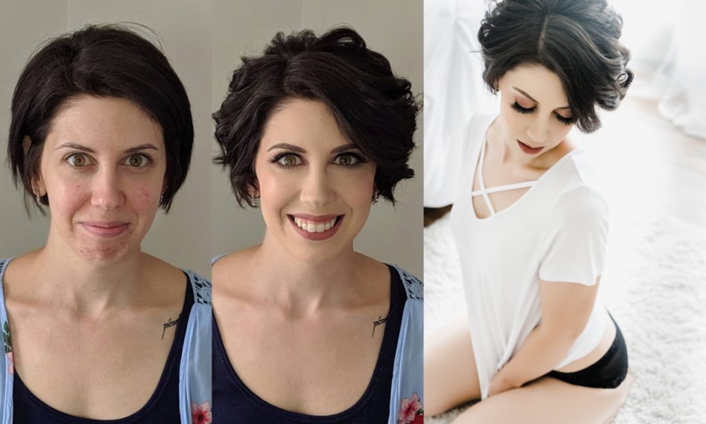 Dark short hair before and after boudoir photo