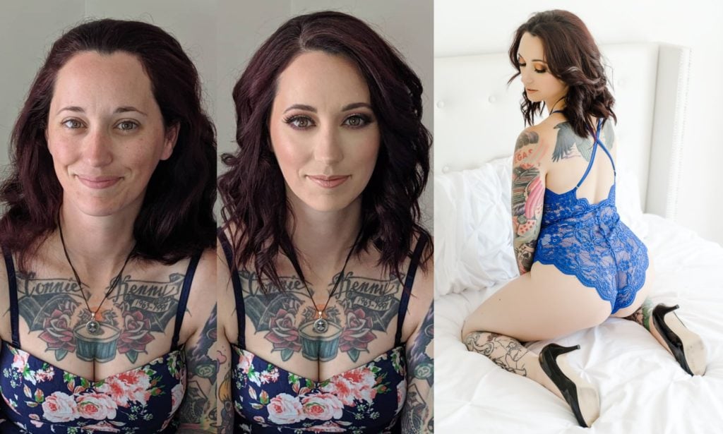 Dark hair boudoir before & after