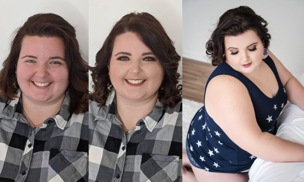 Plus size short hair boudoir before and after photo