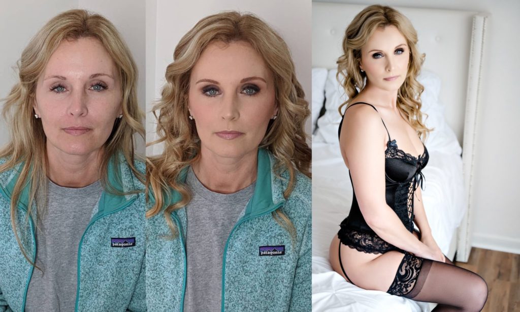 Medium length boudoir before & after photo