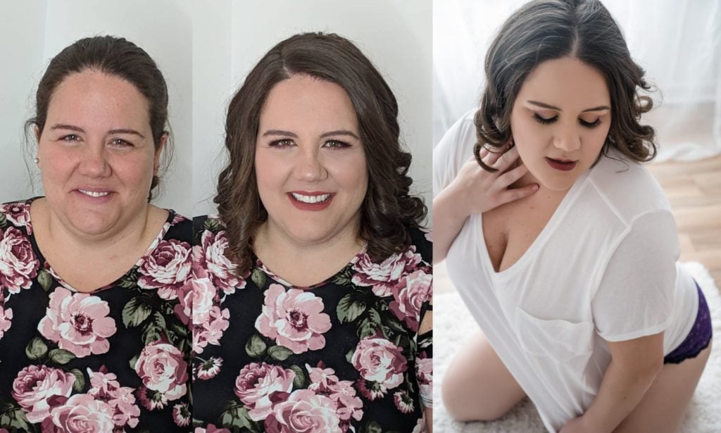 Boudoir before & after photo plus size
