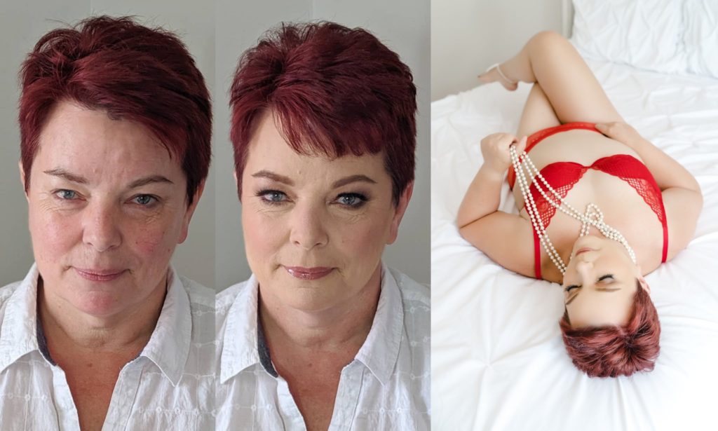 Mature short hair before and after boudoir photo
