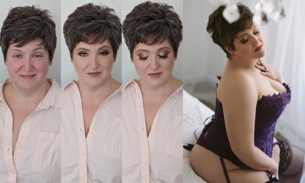 Boudoir before and after photo curvy woman