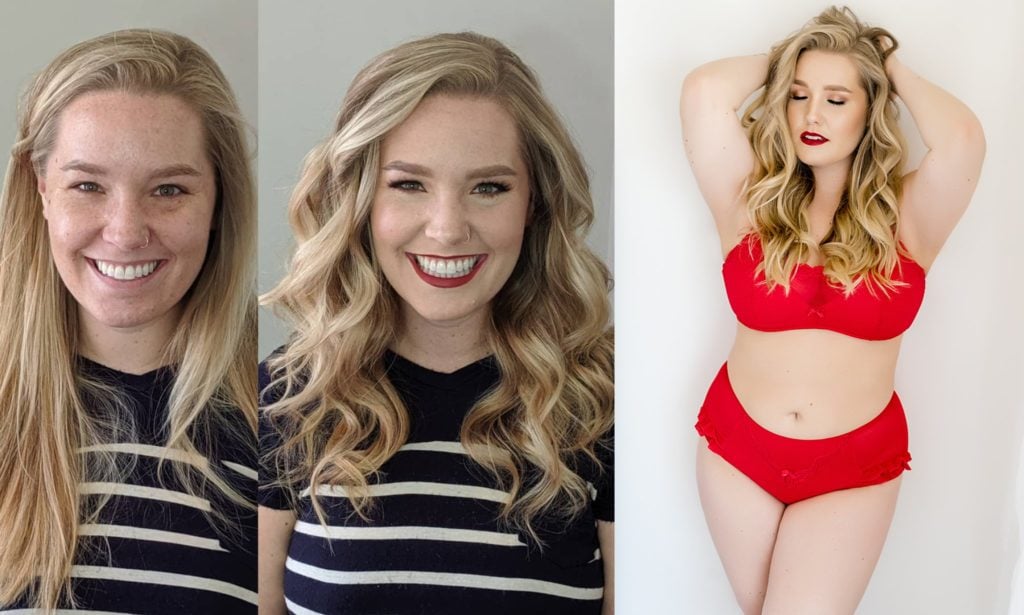 Curvy blonde boudoir before & after