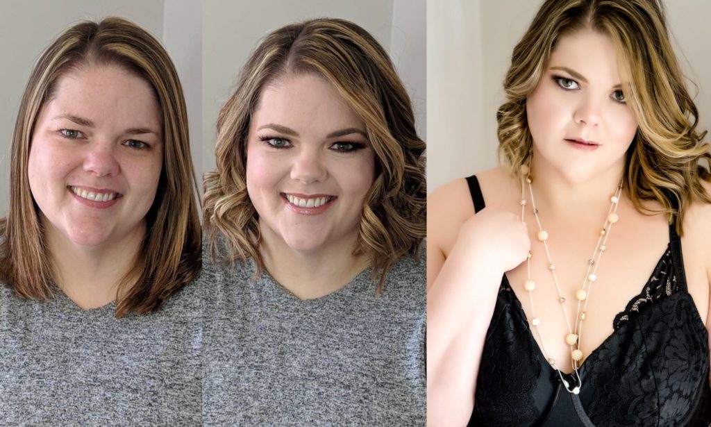 plus size seductive before and after boudoir picture